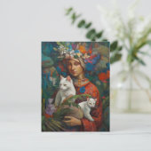 熱帯林2匹の白猫を飼っている女性 ポストカード (スタンド正面)