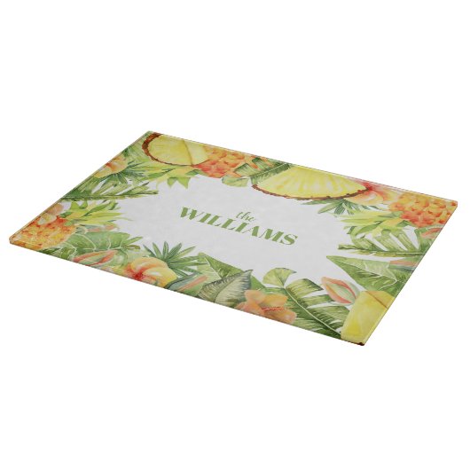 熱帯果実の緑の花 カッティングボード (角)