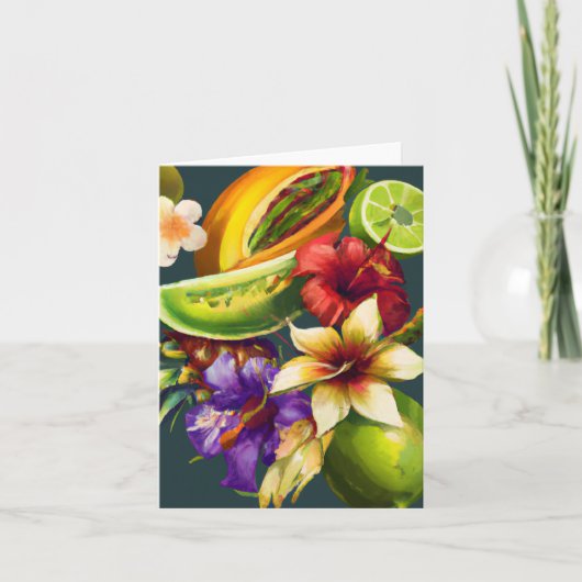 熱帯果実植物絵画花のナプキンサ サンキューカード (正面)