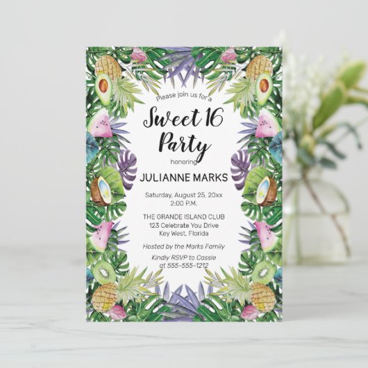 熱帯果実|グリーンリーサマースイート16パーティー 招待状 (スタンド正面)