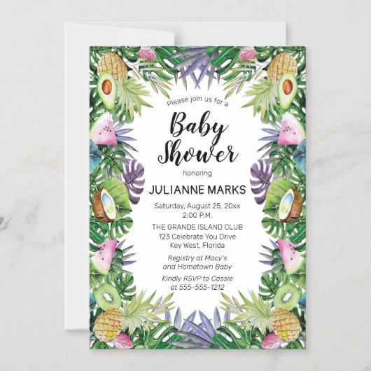 熱帯果実|緑の夏のベビーシャワー マグネット招待状 (正面)