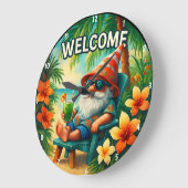 熱帯格言をテーマにした鮮やか夏のハイビスカスアート ラージ壁時計 (傾斜)