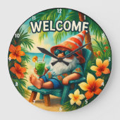 熱帯格言をテーマにした鮮やか夏のハイビスカスアート ラージ壁時計 (正面)