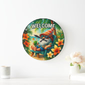 熱帯格言をテーマにした鮮やか夏のハイビスカスアート ラージ壁時計 (ホーム)