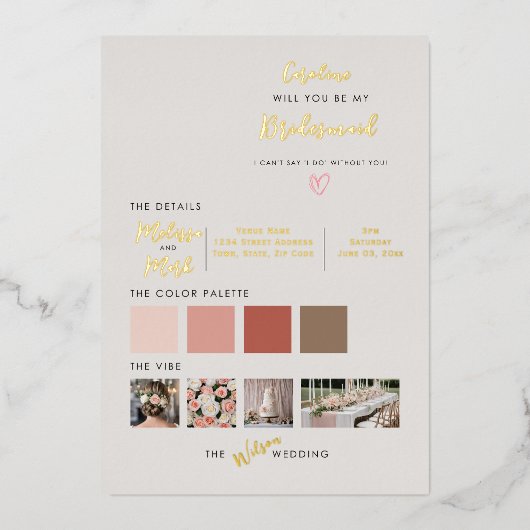 熱帯桃の花は私の花嫁介添人? 箔招待状 (正面)