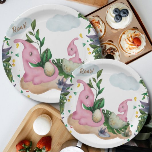 熱帯森林恐竜ベビーシャワー紙プレート ペーパープレート