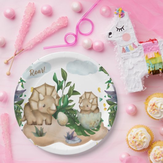 熱帯森林恐竜ベビーシャワー紙プレート ペーパープレート (パーティー)