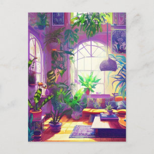 熱帯植物が満載のリビングルームAI生成 ポストカード