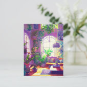 熱帯植物が満載のリビングルームAI生成 ポストカード (スタンド正面)