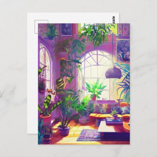 熱帯植物が満載のリビングルームAI生成 ポストカード (正面/裏面)