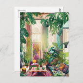 熱帯植物でいっぱいの美しいリビングルーム ポストカード (正面/裏面)