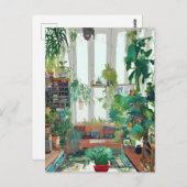 熱帯植物でいっぱいの美しいリビングルームAI ポストカード (正面/裏面)