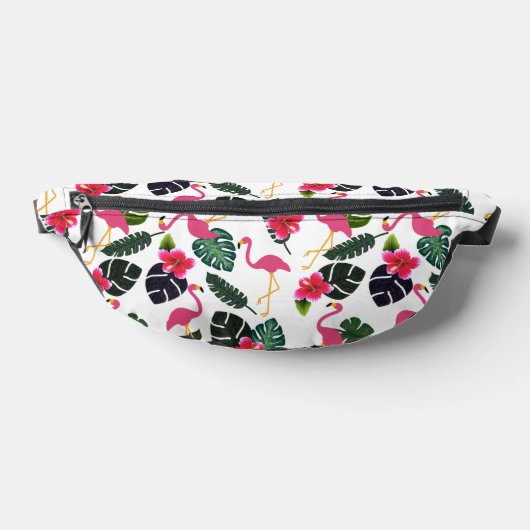 熱帯植物とピンクフラミンゴカスタマイズ ファニーパック (レイダウン)