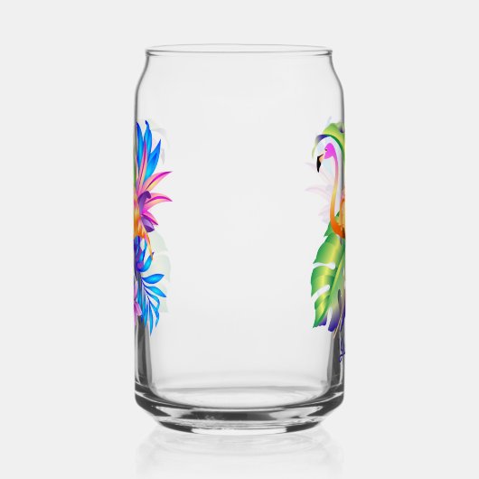 熱帯植物とフラミンゴパーソナライズされた ガラス缶 (右)