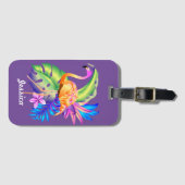 熱帯植物とフラミンゴパープルパーソナライズされた ラゲッジタグ (正面横)