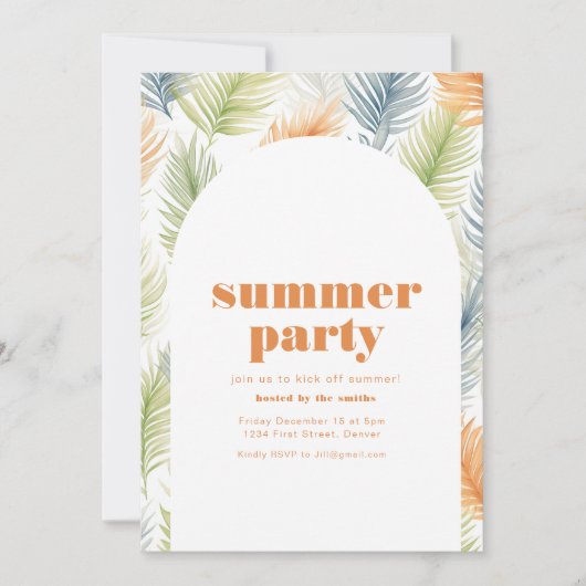 熱帯植物と夏のソイレパーティの招待状 招待状 (正面)