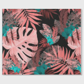 熱帯植物と水色のシームレスなパターン ラッピングペーパー (フラット)