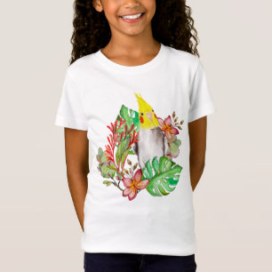 熱帯植物と花のキュートなコレラのオウム Tシャツ