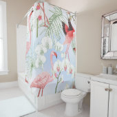 熱帯植物と花。シームレスなパターン、バック シャワーカーテン (インサイチュ)