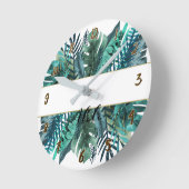 熱帯植物のシックな植物の葉の熱帯地方 ラウンド壁時計 (傾斜)
