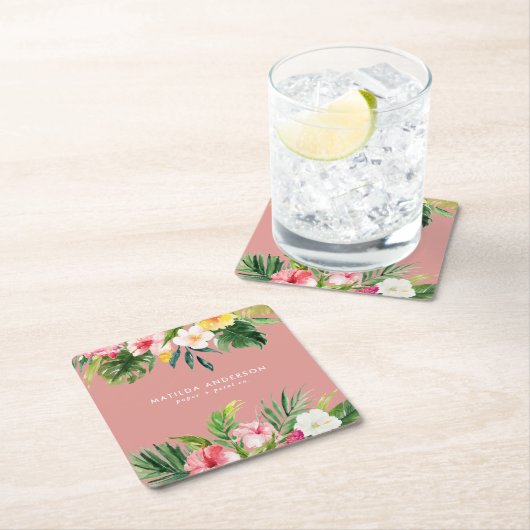 熱帯植物のフローラのモダン葉 スクエアペーパーコースター (インサイチュ)