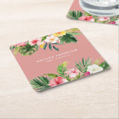 熱帯植物のフローラのモダン葉 スクエアペーパーコースター (アングル)