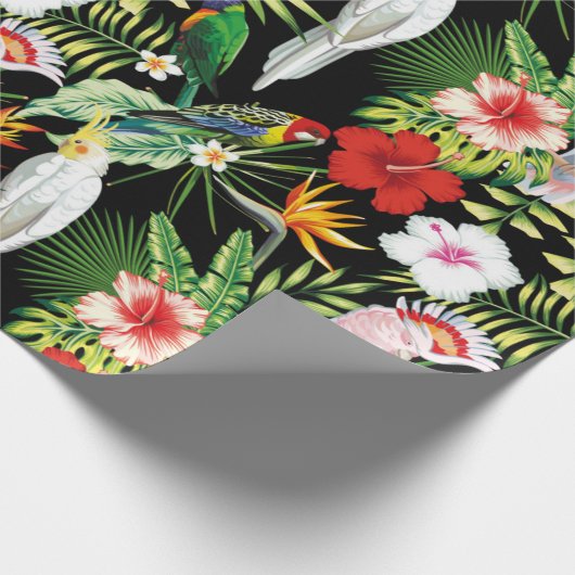 熱帯植物の模様を持つオウムとマカオ ラッピングペーパー (角)