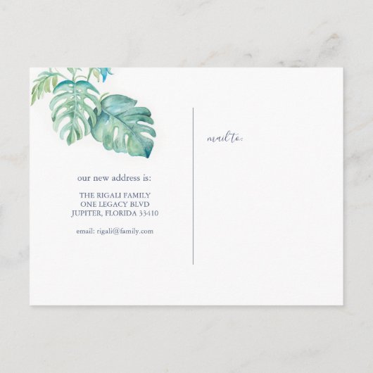 熱帯植物の緑の動く発表 ポストカード (裏面)