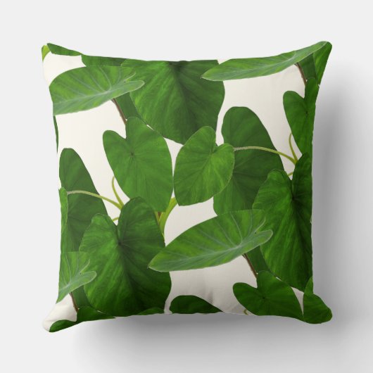 熱帯植物の緑葉のアイボリー クッション (裏面)