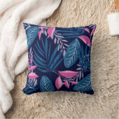熱帯植物の青とピンクの模様 クッション (ブランケット)