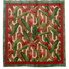 熱帯植物パターン シャワーカーテン