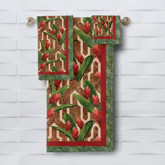 熱帯植物パターン バスタオルセット