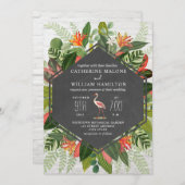 熱帯植物フラミンゴチャル結婚クボード 招待状 (正面/裏面)