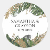 熱帯植物夏ボホ結婚の ラウンドシール (正面)