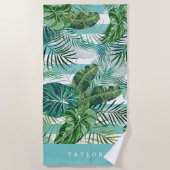 熱帯植物学ストライプパーソナライズされた ビーチタオル (正面)