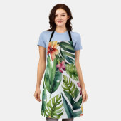 熱帯植物学鮮やかの水色の葉 エプロン (着用した状態)