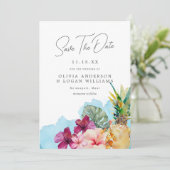 熱帯植物島の結婚式の日付を保存 招待状 (スタンド正面)