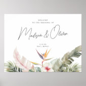 熱帯植物島結婚の歓迎サイン ポスター (正面)