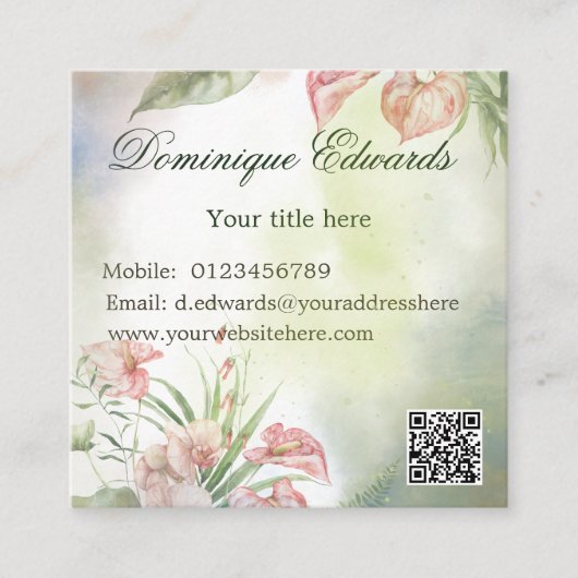 熱帯植物性シックスタイリッシュ花 スクエア名刺 (正面)