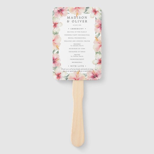 熱帯植物性ハイビスカスフローラ結婚式 プログラム ハンドファン (正面)