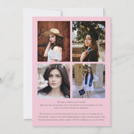 熱帯植物性ピンクの卒業発表 招待状 (裏面)