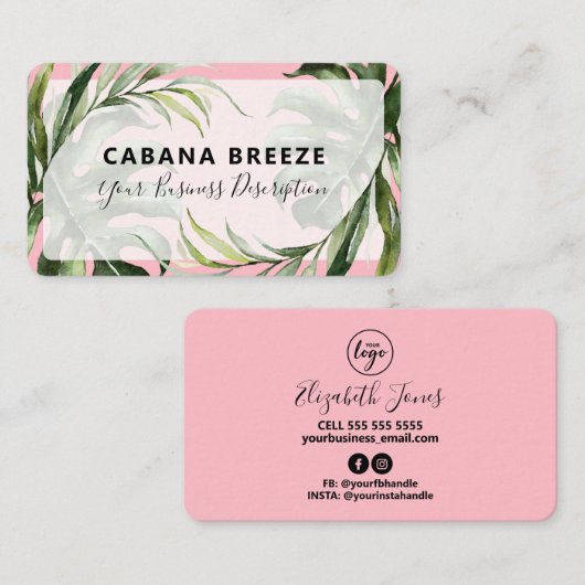 熱帯植物性ピンクの石鹸とバス 名刺 (正面/裏面)