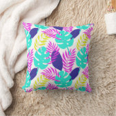 熱帯植物性ピンクイエローブルーターコイズ クッション (ブランケット)