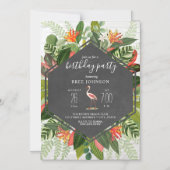 熱帯植物性フラミンゴ誕生日 マグネット招待状 (正面)