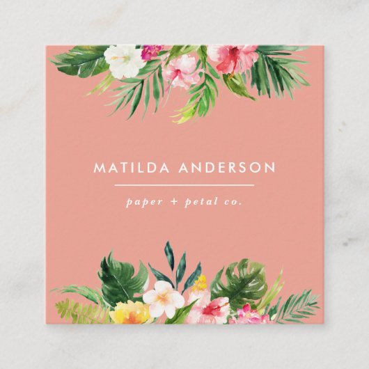 熱帯植物性フローラモダン紅葉ミニ スクエア名刺 (正面)