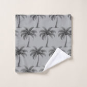 熱帯植物性モダンヤシの木が灰色 バスタオルセット (ウォッシュタオル)