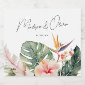 熱帯植物性水彩デスティネーションウェディング スパークリングワインラベル (シングルラベル)