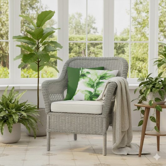 熱帯植物性水彩リーフ クッション