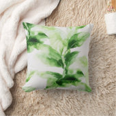 熱帯植物性水彩リーフ クッション (ブランケット)