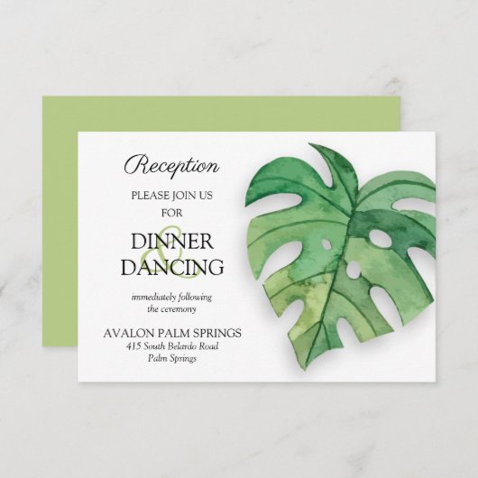 熱帯植物性結婚式のレセプションカード エンクロージャーカード (正面/裏面)